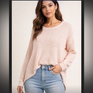 Clizy Peach Knit Sweater Women One Size Lighweight Loose Pullover Korea Casual